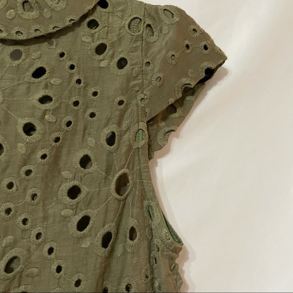 Eva Franco Green Eyelet Peter Pan Collar Dress 6 - Picture 9 of 9